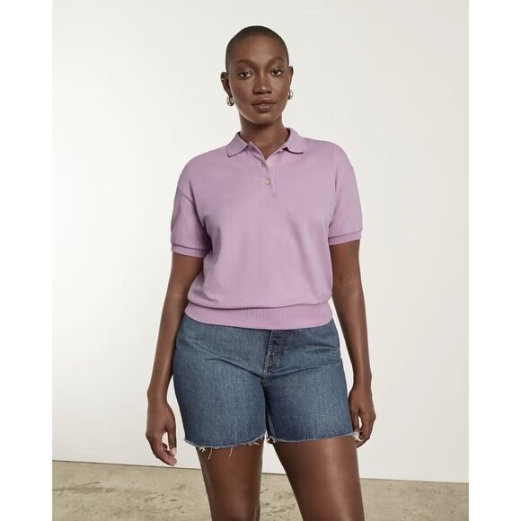 EVERLANE The Oversized Polo Top XS Mauve Org Cotton Collar Short Sleeve NWT B33 - Picture 1 of 6